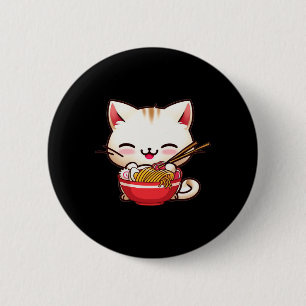 Kawaii Cat Ramen houden van Japans eten Funny Anim Ronde Button 5,7 Cm