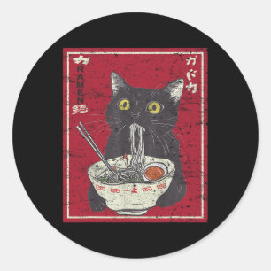 Kawaii Cat Ramen Japans eten Grappige Anime Girls  Ronde Sticker