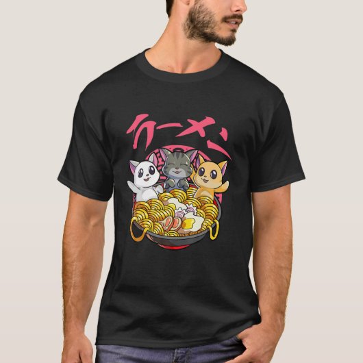 Kawaii Cat Ramen Neko Japanner Noodle Anime Cat Lo T-shirt (Voorkant)