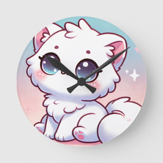 Kawaii Cat wandklok Ronde Klok (Voorkant)