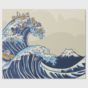 Kawaii Cat Wave Wrapping Paper Cadeaupapier