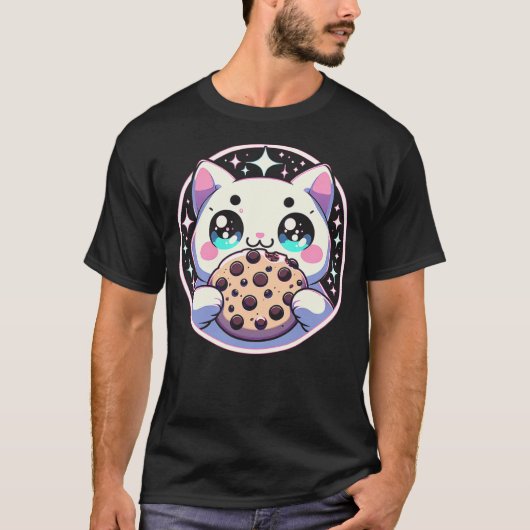 Kawaii Cat with Chocolate Chip Cookie T-shirt (Voorkant)