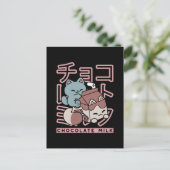 Kawaii Cat with Chocolate Milk – Japanese Pop Art Briefkaart (Staand voorkant)