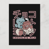 Kawaii Cat with Chocolate Milk – Japanese Pop Art Briefkaart (Voorkant)