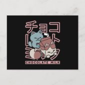 Kawaii Cat with Chocolate Milk – Japanese Pop Art  Feestdagenkaart (Voorkant)
