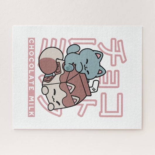 Kawaii Cat with Chocolate Milk – Japanese Pop Art Legpuzzel (Horizontaal)