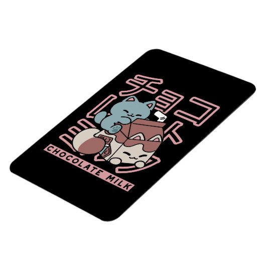 Kawaii Cat with Chocolate Milk – Japanese Pop Art Magneet (Linkerzijde)