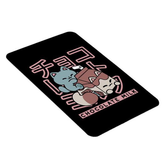 Kawaii Cat with Chocolate Milk – Japanese Pop Art Magneet (Rechterzijde)