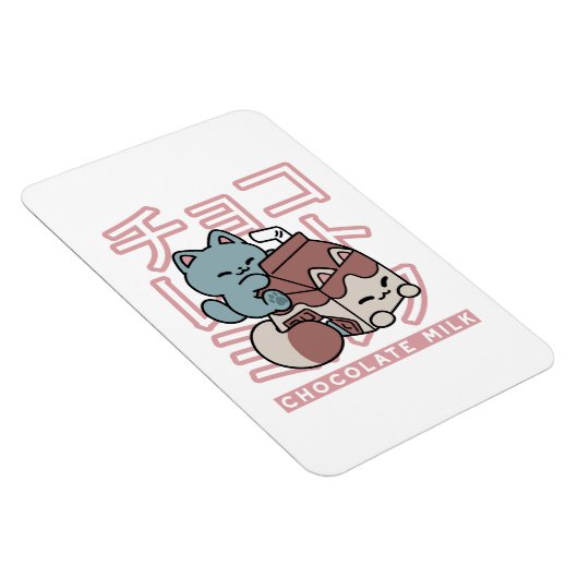 Kawaii Cat with Chocolate Milk – Japanese Pop Art Magneet (Rechterzijde)