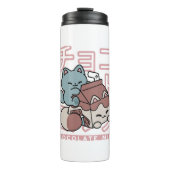 Kawaii Cat with Chocolate Milk – Japanese Pop Art Thermosbeker (Voorkant)