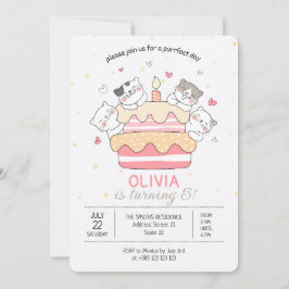 Kawaii Cats en Cake verjaardagsfeestje uitnodiging