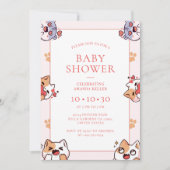Kawaii Cats Roze Baby shower Uitnodiging (Voorkant)