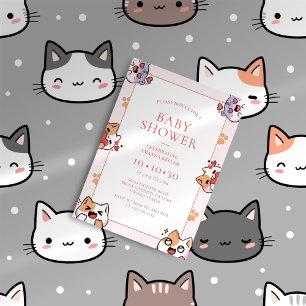 Kawaii Cats Roze Baby shower Uitnodiging