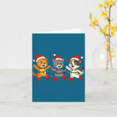 Kawaii Cats Santa Hat Dancing Lights Christmas Dan Kaart (Gele Bloem)