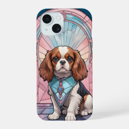 Kawaii Cavalier King Charles Pastel Glas in lood iPhone 15 Hoesje
