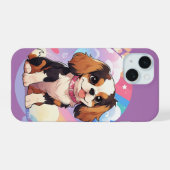 Kawaii Cavalier King Charles Pastel Rainbow iPhone 15 Hoesje (Achterkant horizontaal)