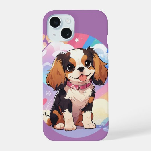 Kawaii Cavalier King Charles Pastel Rainbow iPhone 15 Hoesje (Achterkant)