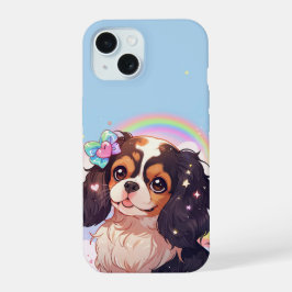Kawaii Cavalier King Charles Pastel Rainbow sky iPhone 15 Hoesje