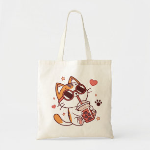 Kawaii Chat avec Boba Tea Sac fourre-tout - Coeurs