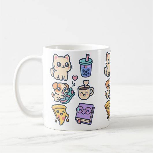 Kawaii Chat, Chien et Amateurs de nourriture Mug (Gauche)