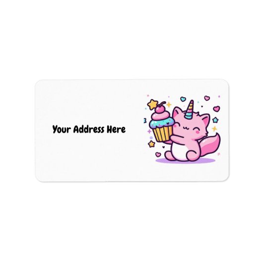 Kawaii Chat étiquette de adresse d'anniversaire SI (Devant)