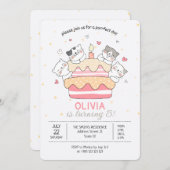 Kawaii Chats Et Gâteaux Invitation À La Fête D'Ann (Devant / Derrière)