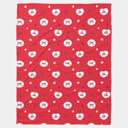Kawaii Cherries and Bows Pattern Fleece Deken (Voorkant)