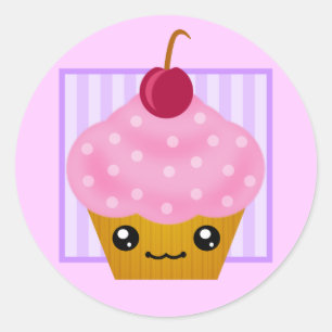 Kawaii Cherry Cupcake Ronde Sticker