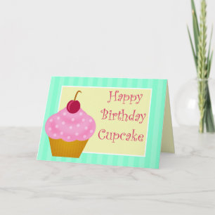 Kawaii Cherry Happy Birthday Cupcake Kaart