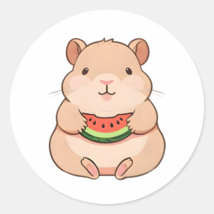 Kawaii Chibi Capybara Die Een Partje Watermeloen E Ronde Sticker