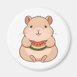 Kawaii Chibi Capybara Eet Schijf Watermeloen Magneet