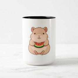 Kawaii Chibi Capybara Eet Schijf Watermeloen Tweekleurige Koffiemok