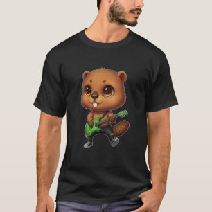 Kawaii Chibi Grappige Bever Gitarist Rocker T-shirt