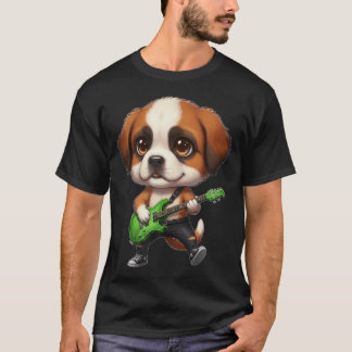Kawaii Chibi Grappige Sint-Bernardhond Gitarist T-shirt