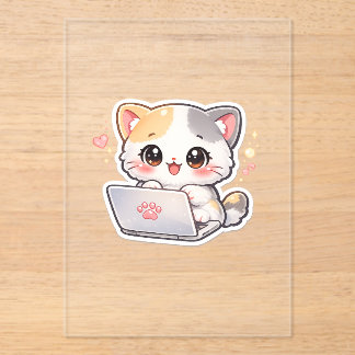Kawaii Chibi Kat met Laptop Heldere Acryl Uitnodig Uitnodigingen