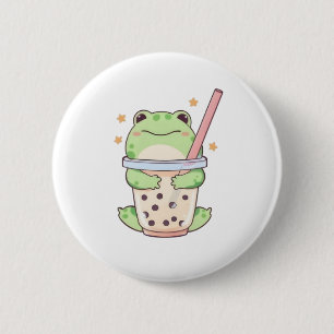 Kawaii Chibi Kikker Knuffelt Bubbeldrank Kop Ronde Button 5,7 Cm