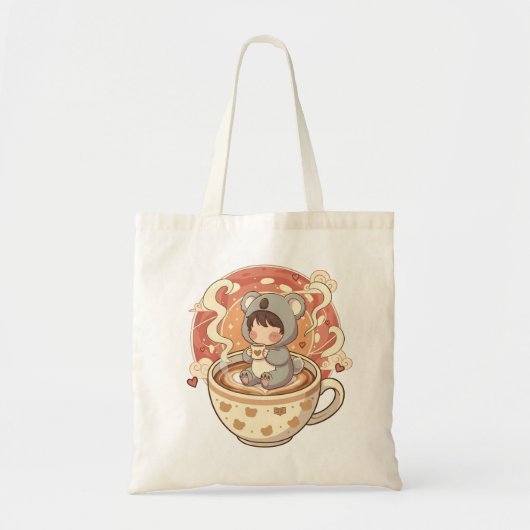 Kawaii Chibi Koala Coffee Canvas Tote Bag (Voorkant)