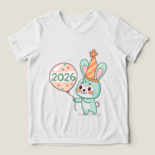 Kawaii Chibi Konijn Mascotte met 2026 Ballonnen Tri-Blend Shirt
