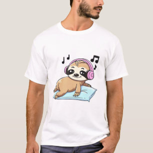 Kawaii Chibi Luiaard die naar Muziek luistert � Cu T-shirt