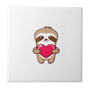 Kawaii Chibi Luiaard Knuffelt Hart � Schattig Aard Tegeltje