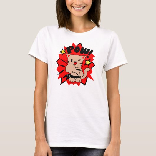 Kawaii Chibi Ninja Kung-Fu "POW!" Kitty T-shirt (Voorkant)