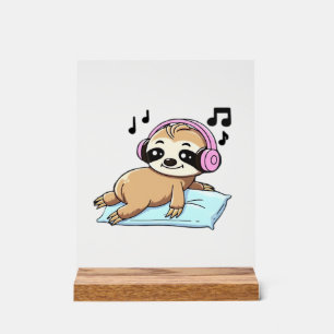 Kawaii Chibi Paresseux Écoutant de la Musique � Dé