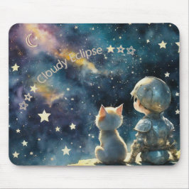 Kawaii Chibi Ridder en Kitten Sterrenhemel Muismat