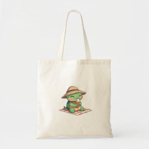 Kawaii Chibi Schildpad in Strohoed Eet Ijs Tote Bag