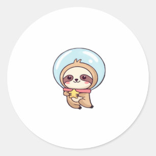 Kawaii Chibi Sloth Astronaut � Schattigee Ruimtesl Ronde Sticker