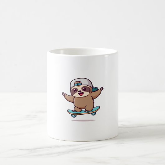 Kawaii Chibi Sloth Skater � Cute Funny Skateboardi Koffiemok (Center)