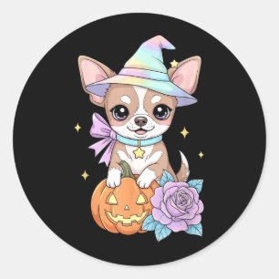 Kawaii Chihuahua Puppylheks Pompoen Halloween Ronde Sticker