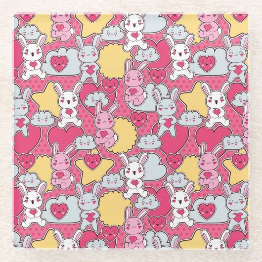 Kawaii Child Pattern met Cute Doodles 2 Glazen Onderzetter (Voorkant)