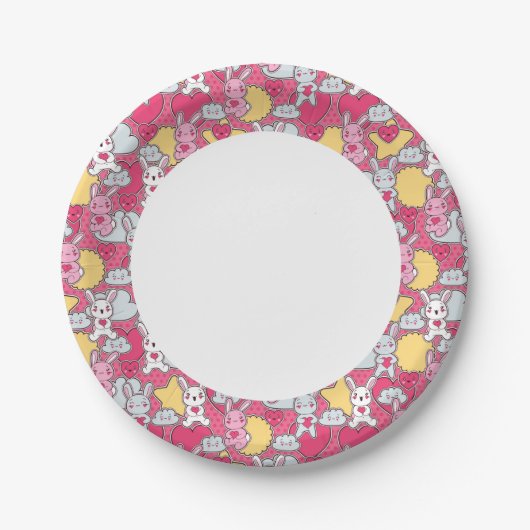 Kawaii Child Pattern met Cute Doodles 2 Papieren Bordje (Voorkant)