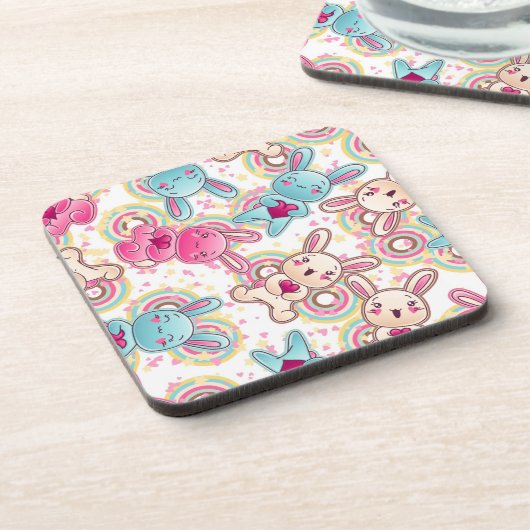 Kawaii Child Pattern met Cute Doodles Bier Onderzetter (Linkerzijde)